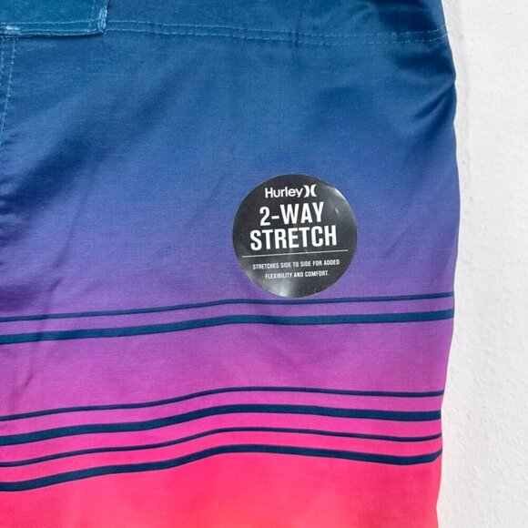 Hurley Men's Size 29 NWT Vibrant Neon Rainbow Ombre Tie Waist Board Shorts Beach - Picture 2 of 9